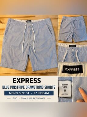 Express Men’s Blue Pinstripe Drawstring Hybrid Shorts